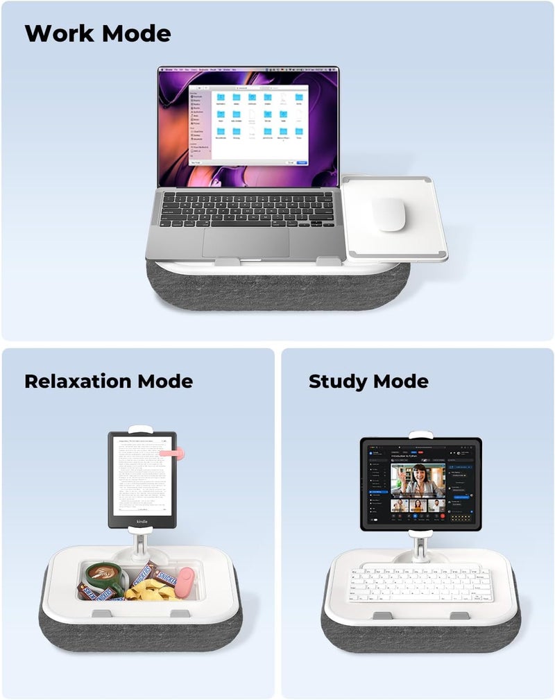 Viozon Kindle Pillow Stand Holder, Phone Holder for Bed, Laptop Lap Desk with Mouse Pad,Compatible with 4.7-13" Kindle/Tablet/Phone,10-15" Laptop, Snack Bowl⋓ Attachment&Detachable 360°Stand Arm - Image 2